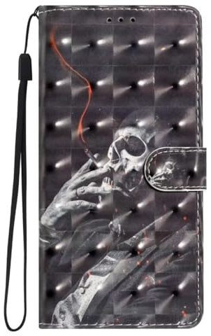 KRjcsfhy Hülle Case für Motorola Moto G14, Lederhülle [ Premium Echtleder] [RFID Blocker] [Kartenfach] [Magnet] TPU Stoßfeste Klapphülle TPU Schutz für Motorola Moto G14,Schädel