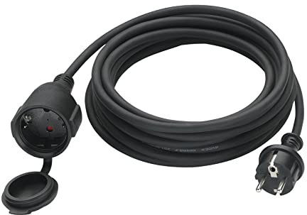 Verlängerungskabel Outdoor 20m, Gummi Stromkabel Verlängerung mit Schuko Stecker für den Außenbereich IP44, Kabelverlängerung H05RR-F 3G1,5mm² mit Schutzkappe, Elektrokabel außen, 3500W, Schwarz