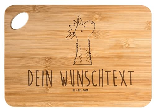 Mr. & Mrs. Panda Personalisiertes Schneidebrett Lamakopf König - Personalisierte Geschenke, Lamas, mit Namen, Holzbrett Gravur, Holzbrettchen, Lama, Mama, Abitur, Papa, Frühstücksbrett, Vorgesetzter