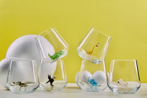 Minizoo Paris Verre à Eau | Gobelets | Lot de 6 | 345cc | Série de Safari | Fête | Cadeaux de Noël | Figurines en Verre de Murano pour la décoration intérieur