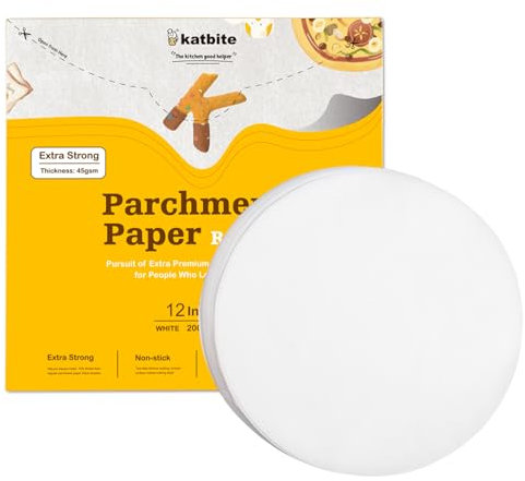 Backpapier Rund 200 Stück Ø30,5 cm(12 Zoll), katbite Fettdicht Antihaft Pergament Papier Zuschnitte für Kuchen, Pizza Backen, BBQ