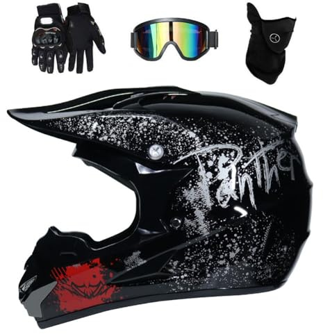 Volles Gesicht Motocross Helm Satz, mit Brille Handschuhe Maske, Jugend Kind Offroad Motorrad Absturz Helm Schutzausrüstung, Bergab Enduro-Rennen ATV MTB BMX Quad Dirtbike Helm(CC,L/56-57CM)