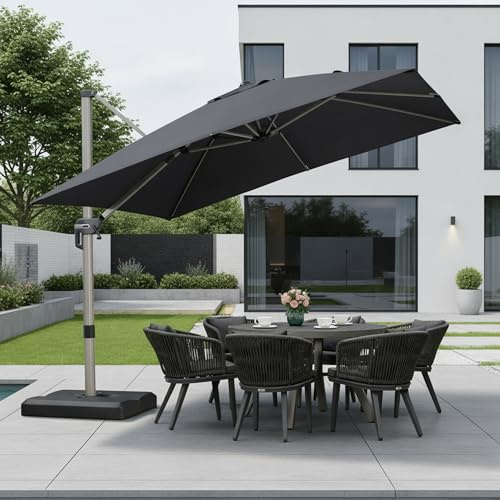PURPLE LEAF Sonnenschirm 300 x 300 cm Quadratisch Ampelschirm Groß 360° Drehbar Gartenschirm mit Kurbel Neigbar UV Schutz 50+ Waterdicht Aluminium Marktschirm für Garten Terrasse, Grau