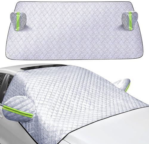 Couverture Pare-Brise Voiture,Imperméable Protège Pare Brise Hiver,Bâche Pare Brise Protection avec Couvercle de Rétroviseur et Bandes Réfléchissantes,Universelle pour Voitures et SUV