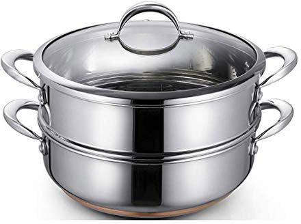 CHFYIJYHM Vaporiera a 2 Livelli con pentola a Vapore con Coperchio in Vetro e Finitura Lucida, Compatibile con l'induzione, vaporiera for Alimenti