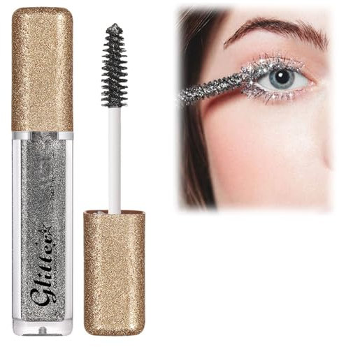 Diamond Glitter Mascara,Glitter Mascara for Eyelashes,Lashes Top Coat Shiny Mascara,Long-Lasting Sparkle Mascara for Eyelashes,Smudgeproof Coloured Mascara for Eyes,Coloured Mascara for Women,Grey
