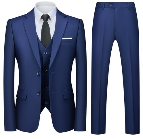 Autsel Mens Suits 3 Piece Slim Fit Two Buttons Jacket Waistcoat Pants | Blazer Vest Trousers Formal Wedding Dress Set Business Outerwear Men