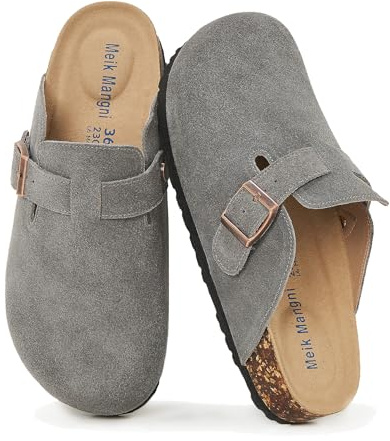 Meik Mangni Mules et Sabots Homme Femme Chaussons Cuir Liège Pantoufles Confortable Chaussures de Jardin Antidérapants Semelle,Gris foncé 38 EU