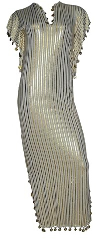 Belly Dance Nancy Stretchy Folkloric Dancing Outfit Egyptian Galabeya Oriental Abaya Dress Dresses Costume Egypt Baladi Saidi Fallahi Carnival Sequins Handmade Bellydance Women (Creamy x Gold)