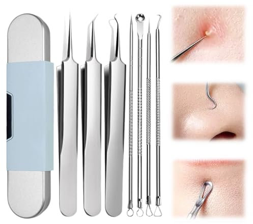 Extracteur Point Noir, 7 Pièces Tire Comédons Pince Professionnels en Acier Inoxydable, Extracteur de Comédons Premium tire comedon point noir pour Enlever Boutons, Acnés