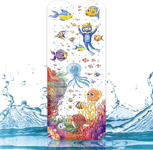 Capslpad Bathtub Mat Non Slip Anti Mould 40x100cm Cartoon Submariner Bath Mats Extra Large Soft Bath Seat Mat with Suction Cups & Drain Holes Machine Washable Sea Animals Jellyfish Bath Mat