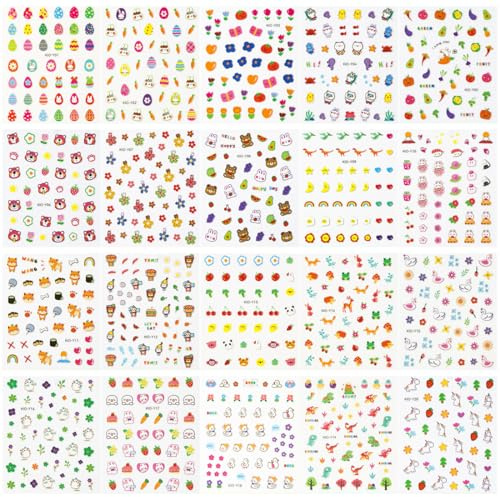 GGUFAY 20 Blatt Set Süße Cartoon-Nagelsticker Kinder, Leuchtende Nagel Stickers, Umweltfreundlich & Wasserdicht, Nail Sticker für Kinder-Maniküre