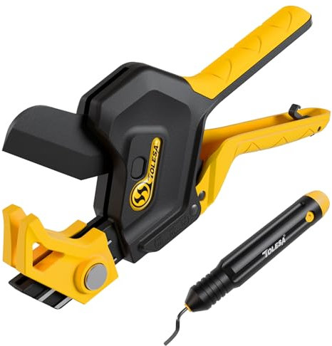 TOLESA Plastic Pipe Cutter Up to 64mm, 3-Gear Adjustable Ratchet PVC Pipe Cutter Tool with Deburring Tool for PVC, PPR, PE, PEX, Plastic Hoses
