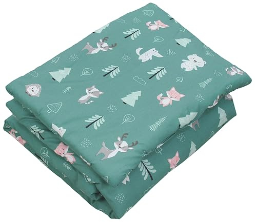 TupTam Kinder Gemusterte Bettdecken Set Ganzjahresdecke Bettdecke Kopfkissen Flachkissen 2tlg., Farbe: Wald/Fuchs/REH/Igel/Bärchen/Grün, Größe: 135x100 cm
