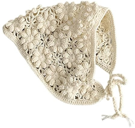 Montesy Vintage Crochet Baby Headwear Soft & Breathable Knitting Bandana Headscarf for Infants Girls Hollowed Out Design, White, as the pic show
