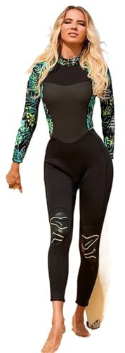 ZYAGH Diving Suit Womens 3mm Neoprene Long Sleeves Wetsuit Diving Suit Back Zip For Diving Snorkeling Surfing Swim For Diving(Green,L)