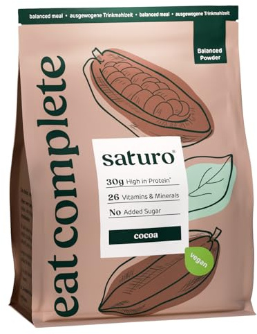 Saturo Sostituto del Pasto, Vegano, Cioccolato, Sazietà di Lunga Durata, Alto Contenuto di Proteine Energia e Performance, con 26 Vitamine e Nutrienti, 1,4 kg
