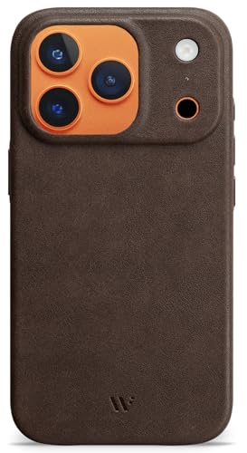 WIIUKA Étui pour iPhone 17 Pro, cuir d'Allemagne, étui en cuir ultra fin, étui premium pour téléphone mobile, étui Qi, ski, marron vintage