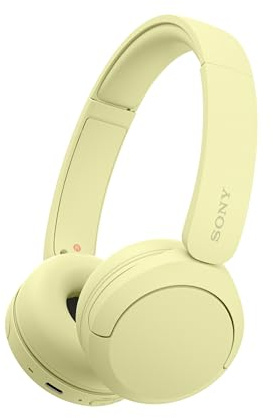 Sony WH-CH520 Cuffie wireless Bluetooth On-Ear, suono, design leggero, durata della batteria fino a 50 ore, ricarica rapida, equalizzazione, qualità chiara delle chiamate, iOS e Android, giallo