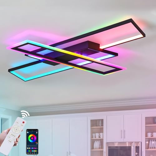 DTSDWA 60cm Modern LED Deckenleuchte Dimmbare RGB Farbwechsel Deckenlampe mit Fernbedienung, Smart APP Steuerung, Timing & Memory Funktion für Schlafzimmer Kinderzimmer Büro Lampe