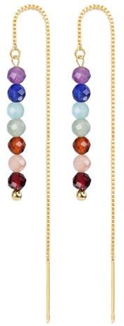 Zysta Chakra Ohrringe Kristalle Hängend für Damen Lange Hängeohrringe mit Echte Steine Perlen Hypoallergen Schmuck für Damen Frauen