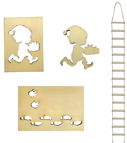 OIXYEY Wichtel Fußspuren Schablone, Gnome Streich Strickleiter, Wichtel Zubehör Baustelle, Zubehör Weihnachten,Wichtel Leiter Hängend Lang, Für Böden, Fensterdekoration