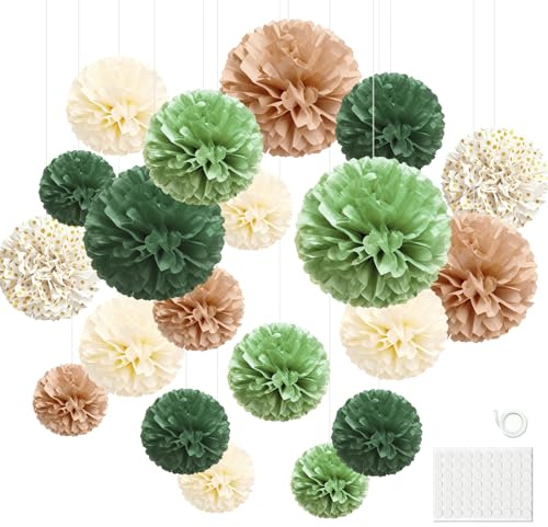 Hexizexi 20 Stück Seidenpapier Pompons Grün Papier Pompoms für Boho Hochzeitsdekoration Gartenparty Deko Neutrale Babypartys Geburtstage Party und Vintagepartys