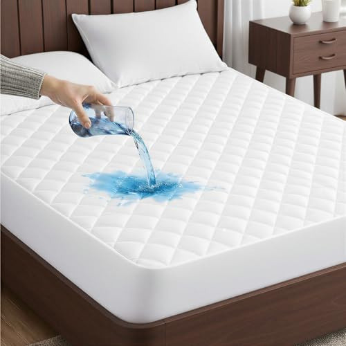 SERENEST 100% Waterproof Mattress Protector Double-30cm Stretchable Deep Pocket Skirt, Soft Microfiber Double Mattress Protector for All-Night Comfort(137x190cm)