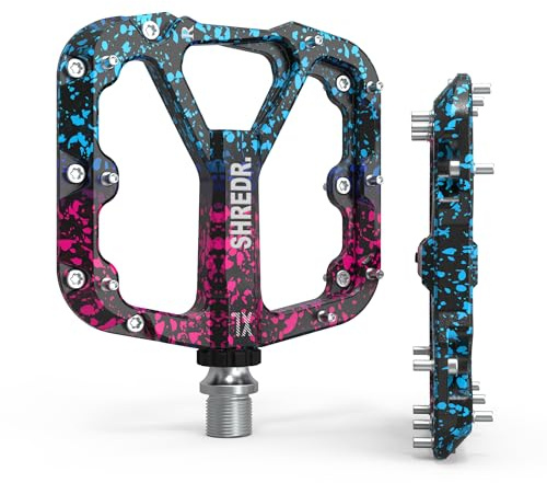 Shredr. Flat 2.0 Pedale für MTB | Superleichte Flatpedals fürs Mountainbike | In 2 Größen und 9 Farben | inkl. schwarzen Reflektoren Special Edition (pink/türkis, XL)