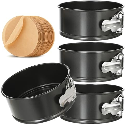 TINSKY 4 Pcs 6 Inch Springform Pan with Removable Bottom Carbon Steel Circle Spring Form Cake Pan Small Non Stick Cheese Cake Pans for Baking Kitchens