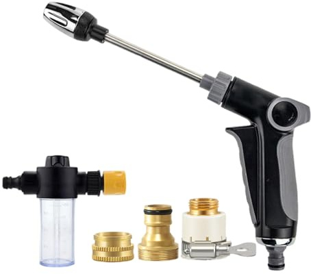 Pistola per idropulitrice per tubo da giardino, ugello per tubo ad alta pressione a manico lungo con connettori in metallo e cannone in schiuma, spruzzatore multiuso per tubi dell'acqua per lava