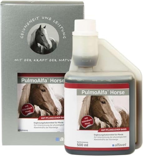 alfavet PulmoAlfa Horse | 500 ml | Flüssiges Ergänzungsfuttermittel für Pferde | Zur Unterstützung der physiologischen Abwehrkräfte der Atemwege | Mit Süßholz und Brunnenkresse