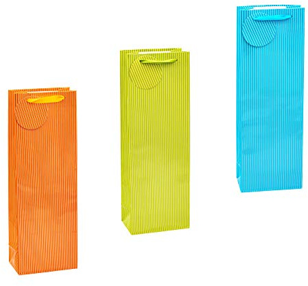 TSI 85286 Geschenkbeutel mit Hot Stamping Nadelstreifen, 12er Packung, Größe: Flasche groß (36 x 12 x 8 cm)
