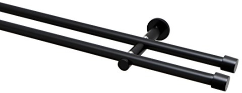 Garduna 160cm Gardinenstange Ø 16mm Cap modern, 2-lauf, schwarz (ohne Ringe)