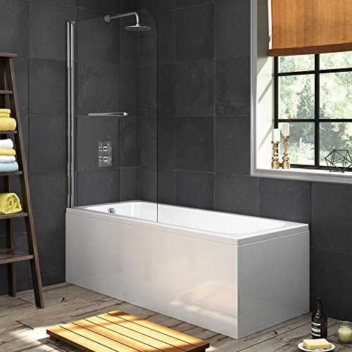 1700 mm Single Ended Bath Modern Straight Bathtub + 1000mm Shower Screen with Rail