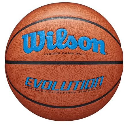 WILSON Evolution Indoor Game Basketball, Royal, Scarlet, Size 6 - 28.5