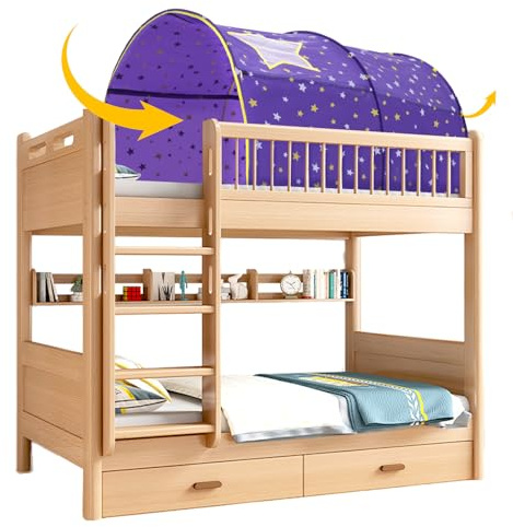Alvantor® Starlight Bed Canopy Dream Play Tents Playhouse Privacy Space Twin Sleeping Indoor Stars Boys Girls Pop Up Portable Frame Curtains Purple, Patent Pending