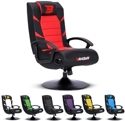 BraZen Kids Gaming Chairs for Kids Gaming Chair with Speakers Subwoofer Bluetooth Compatible All Games Consoles Small Junior Foldable Rocker Video Games Chairs Speakers British Brand Pride – Red