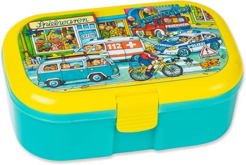 Lutz Mauder Lunchbox Einsatzfahrzeuge Wimmelbild mit herausnehmbaren Fach für Obst und Gemüse | 7220 | spülmaschinengeeignet, BPA-frei für Kinder und Erwachsene