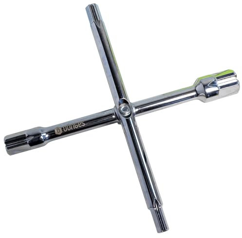 Dönges Sanitär-Kombi-Kreuzschlüssel mit 14 Funktionen, verchromt, Vielseitiger Außen-Sechskant: Perfekt geeignet für Hahn- und Heizkörperverlängerungen mit den Größen 3/8', 1/2', 3/4' und 1'.