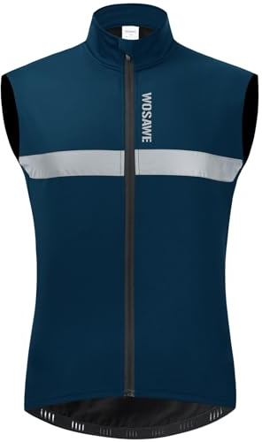 WOSAWE Chaleco de ciclismo para hombre, chaqueta deportiva térmica de forro polar sin mangas reflectante para correr para otoño e invierno, azul, XL