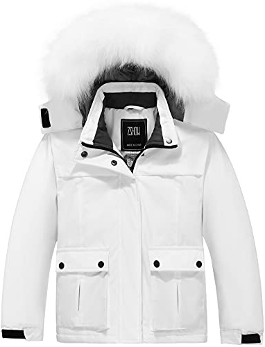 ZSHOW Girls' Ski Jacket Ultra Soft Fleece Thick Padded Winter Coat(White,18-20)