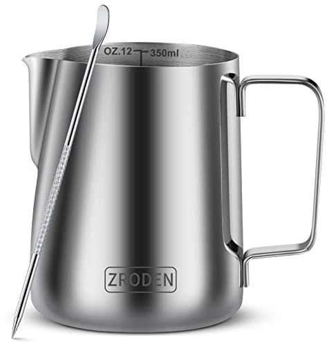 Milk Frothing Pitcher, 12oz 20oz 32oz Espresso Steaming Pitchers Stainless Steel Cappuccino Coffee Machine Accessories Barista Tools Steamer Froth Pitchers Milk Jug Cup with Decorating Pen Latte Art