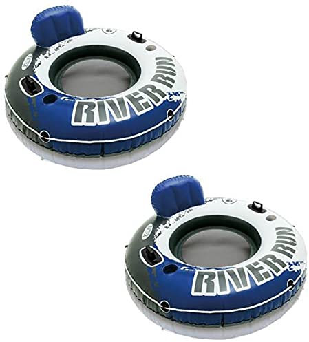 Intex River Run Aufblasbares Schwimmendes Wasserlounge, für 1 Person, mit Rückenlehne, Getränkehaltern und Netzboden für See, Pool, Fluss und Ozean, 2 Stück