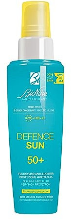 Bionike Defence Sun - Fluido Solare Viso Anti-Lucidità SPF 50 Effetto Matte, per Pelli Normali e Miste, Azione Opacizzante e Antiossidante, Waterproof, Rafforza e Ripara la Pelle, 50 ml