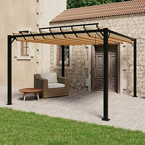 Kstyhome Pavillon mit Lamellendach, Partyzelt, Gartenpavillon, Zeltgarage, Bierzelt, Weidezelt, Carport, Lagerzelt Winterfest, Garagenzelt, 3x3 m Taupe Stoff und Aluminium