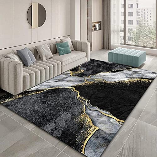 makeups1 Moderner Rechteck Teppich Gold bewegt gestreiftes graues schwarzes Marmormuster wellenartig Weicher Kurzflor Designer Teppich rutschfest Waschbar Teppich 80 X 150 cm