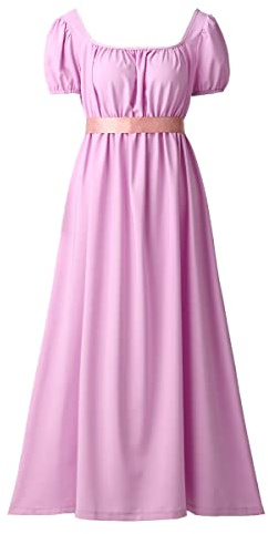 COSDREAMER Robe Médiévale Victorienne Vintage Regency pour Femme Taille Haute à Manches Bouffantes à Volants avec Ruban