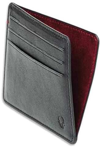 DONBOLSO | Credit Card Holder - RFID-Blocking Wallet - Mini Slim Card case - Echtes Leder Portemonnaie mit Kartenfächern & ID-Fenster - RFID-Bocker Protector - Kleine minimalistische (Nappa Schwarz)