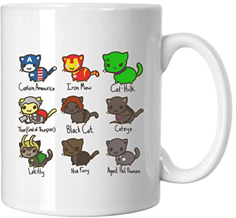 GP-Tees Cat Avengers Super Hero Inspired Novelty Ceramic Mugs for Men, Women, Home & Work